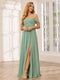 A-Line/Princess Spaghetti Straps Off-The-Shoulder Long Bridesmaid Dresses With Split Side