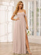 A-Line/Princess Spaghetti Straps Off-The-Shoulder Long Bridesmaid Dresses With Split Side