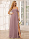 A-Line/Princess Spaghetti Straps Off-The-Shoulder Long Bridesmaid Dresses With Split Side