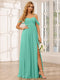 A-Line/Princess Spaghetti Straps Off-The-Shoulder Long Bridesmaid Dresses With Split Side