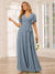 A-Line/Princess V-Neck Short Sleeves Long Bridesmaid Dresses with Sash