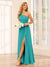A-Line/Princess One-Shoulder Long Bridesmaid Dresses with Split Side