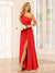 A-Line/Princess One-Shoulder Long Bridesmaid Dresses with Split Side