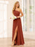 A-Line/Princess One-Shoulder Long Bridesmaid Dresses with Split Side