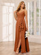 A-Line/Princess Spaghetti Straps V-Neck Long Bridesmaid Dresses with Split Side