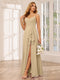 A-Line/Princess Spaghetti Straps V-Neck Long Bridesmaid Dresses with Split Side