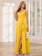 A-Line/Princess Spaghetti Straps V-Neck Long Bridesmaid Dresses with Split Side