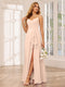 A-Line/Princess Spaghetti Straps V-Neck Long Bridesmaid Dresses with Split Side
