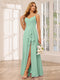 A-Line/Princess Spaghetti Straps V-Neck Long Bridesmaid Dresses with Split Side