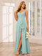 A-Line/Princess Spaghetti Straps V-Neck Long Bridesmaid Dresses with Split Side