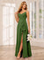 A-Line/Princess Spaghetti Straps V-Neck Long Bridesmaid Dresses with Split Side