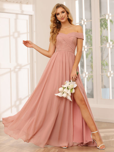 A-Line/Princess Off-the-Shoulder Long Bridesmaid Dresses with Applique