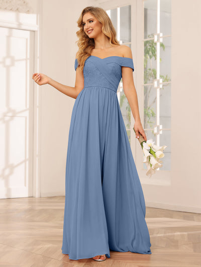 A-Line/Princess Off-the-Shoulder Long Bridesmaid Dresses with Applique