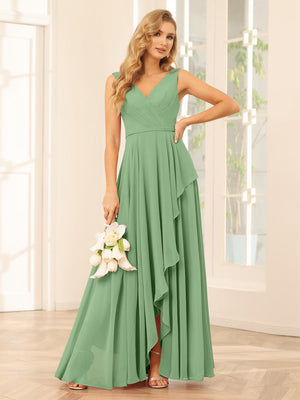 a line princess v neck sleeveless asymmetrical ruffles organza dresses A-Line/Princess Sleeveless V-Neck Organza Ruffles Asymmetrical Dresses kingbridals