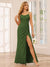 Sheath/Column Spaghetti Straps Long Bridesmaid Dresses with Split Side