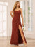 Sheath/Column Spaghetti Straps Long Bridesmaid Dresses with Split Side