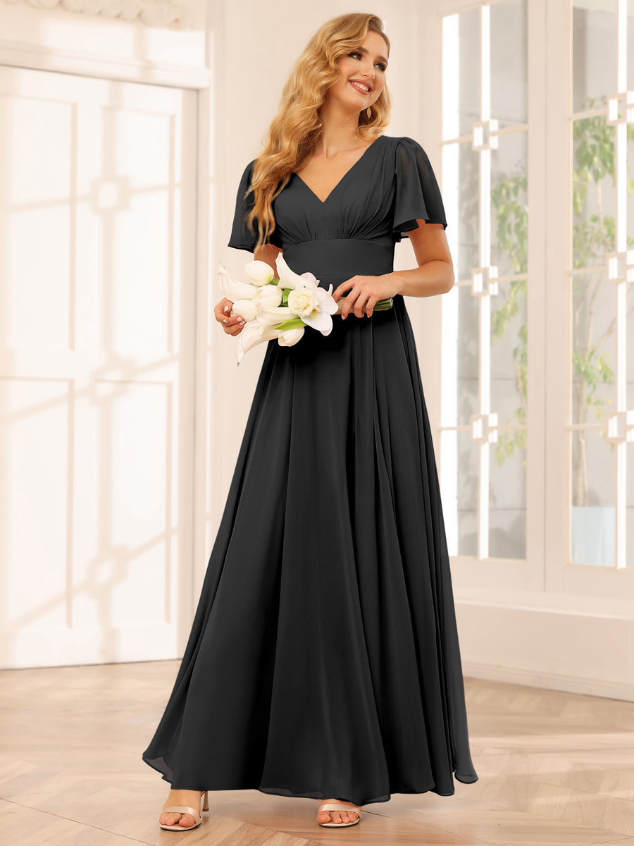 Lavetir Bridesmaid Dresses Brown A-Line/Princess V-Neck Long with Split Side 2026