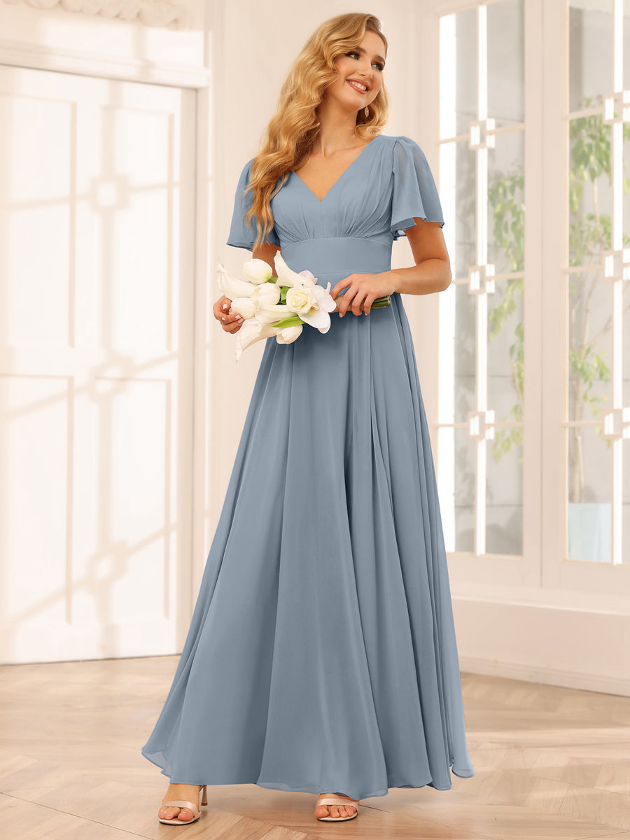 Lavetir Bridesmaid Dresses Mist Blue A-Line/Princess V-Neck Long with Split Side 2026