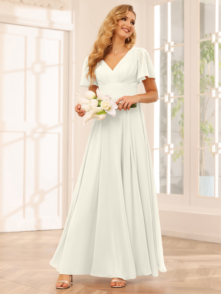 A-Line/Princess V-Neck Long Bridesmaid Dresses with Split Side