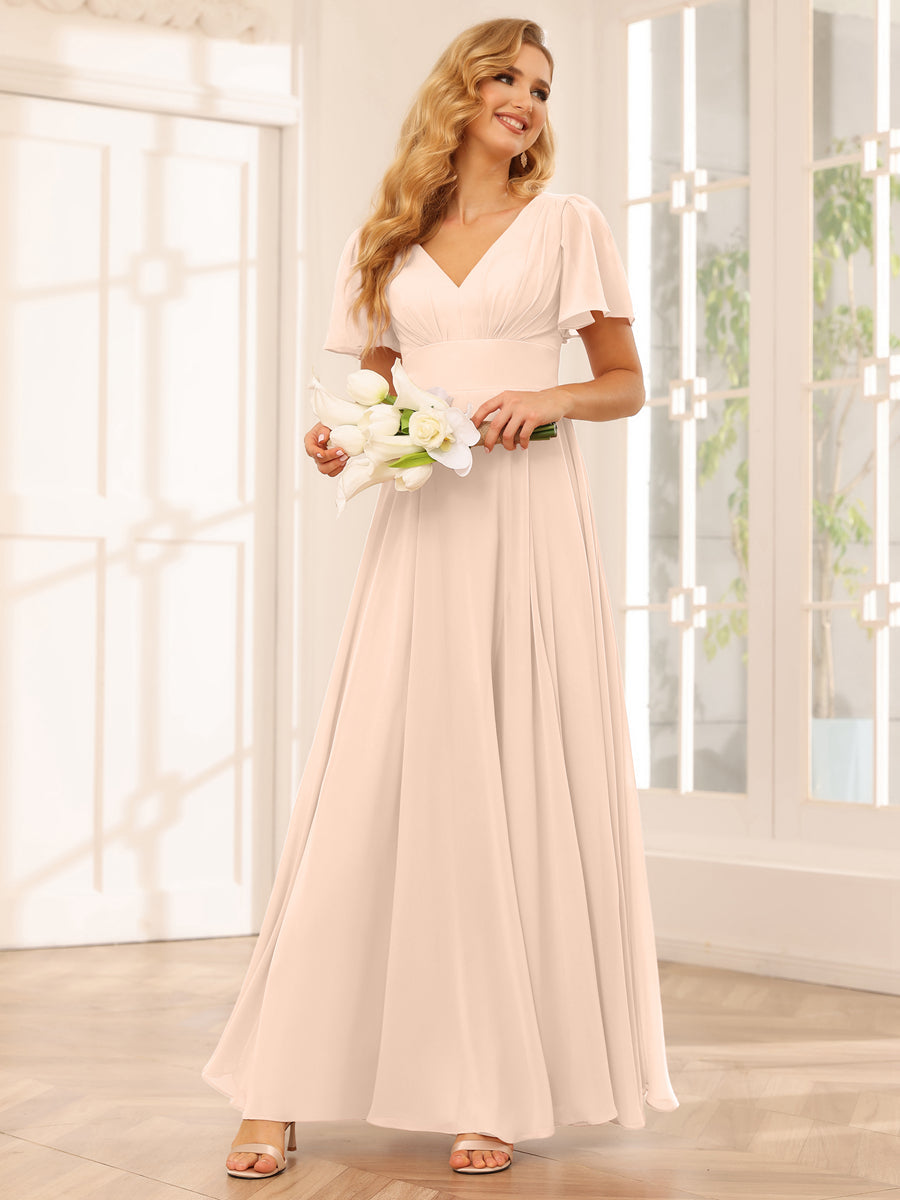 Lavetir Bridesmaid Dresses Light Pink A-Line/Princess V-Neck Long with Split Side 2026