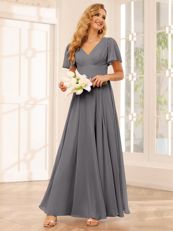 A-Line/Princess V-Neck Long Bridesmaid Dresses with Split Side