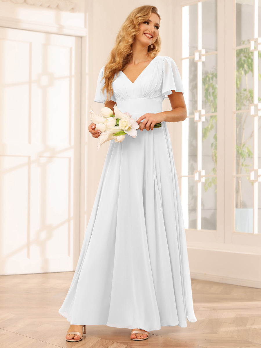 Lavetir Bridesmaid Dresses Off White A-Line/Princess V-Neck Long with Split Side 2026