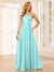 A-Line/Princess One-Shoulder Long Bridesmaid Dresses with Split Side & Sash
