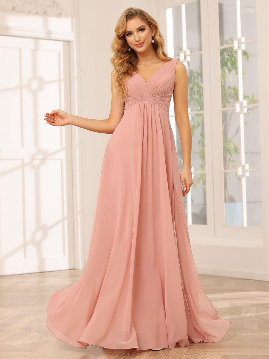 A-Line/Princess V-Neck Long Bridesmaid Dresses with Split Side