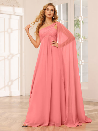 A-Line/Princess One-Shoulder Long Bridesmaid Dresses with Ruched