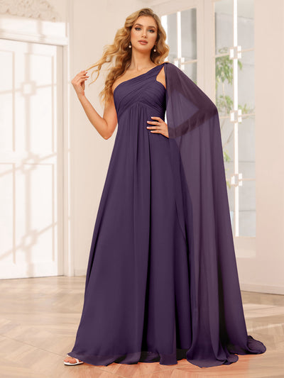 A-Line/Princess One-Shoulder Long Bridesmaid Dresses with Ruched
