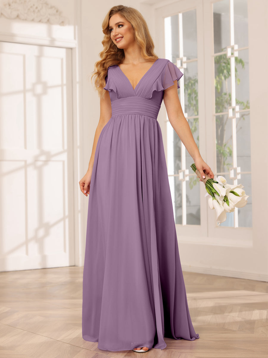 A-Line/Princess V-Neck Long Bridesmaid Dresses with Split Side