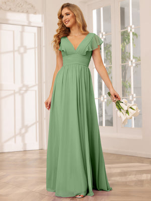A-Line/Princess V-Neck Long Bridesmaid Dresses with Split Side