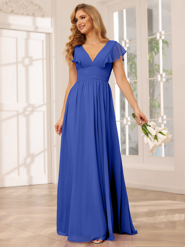 A-Line/Princess V-Neck Long Bridesmaid Dresses with Split Side