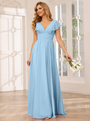 A-Line/Princess V-Neck Long Bridesmaid Dresses with Split Side