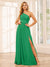 A-Line/Princess One-Shoulder Long Bridesmaid Dresses with Split Side