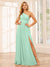 A-Line/Princess One-Shoulder Long Bridesmaid Dresses with Split Side