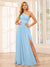A-Line/Princess One-Shoulder Long Bridesmaid Dresses with Split Side