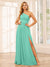 A-Line/Princess One-Shoulder Long Bridesmaid Dresses with Split Side
