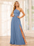A-Line/Princess One-Shoulder Long Bridesmaid Dresses with Split Side