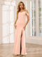Sheath/Column Spaghetti Straps Off-the-Shoulder Long Bridesmaid Dresses with Split Side