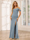 Sheath/Column Spaghetti Straps Off-the-Shoulder Long Bridesmaid Dresses with Split Side