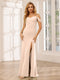 Sheath/Column Spaghetti Straps Off-the-Shoulder Long Bridesmaid Dresses with Split Side