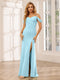 Sheath/Column Spaghetti Straps Off-the-Shoulder Long Bridesmaid Dresses with Split Side