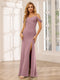 Sheath/Column Spaghetti Straps Off-the-Shoulder Long Bridesmaid Dresses with Split Side