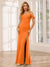 Sheath/Column Spaghetti Straps Off-the-Shoulder Long Bridesmaid Dresses with Split Side