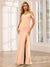 Sheath/Column Spaghetti Straps Off-the-Shoulder Long Bridesmaid Dresses with Split Side