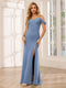 Sheath/Column Spaghetti Straps Off-the-Shoulder Long Bridesmaid Dresses with Split Side