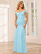 Sheath/Column Off-the-Shoulder Long Bridesmaid Dresses with Split Side