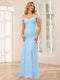 Sheath/Column Off-the-Shoulder Long Bridesmaid Dresses with Split Side