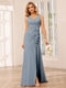 Sheath/Column V-Neck Long Bridesmaid Dresses with Split Side